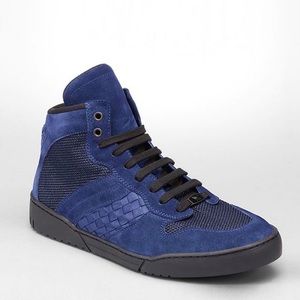 Bottega Veneta BV Woven Blue High-Top Sneakers NIB